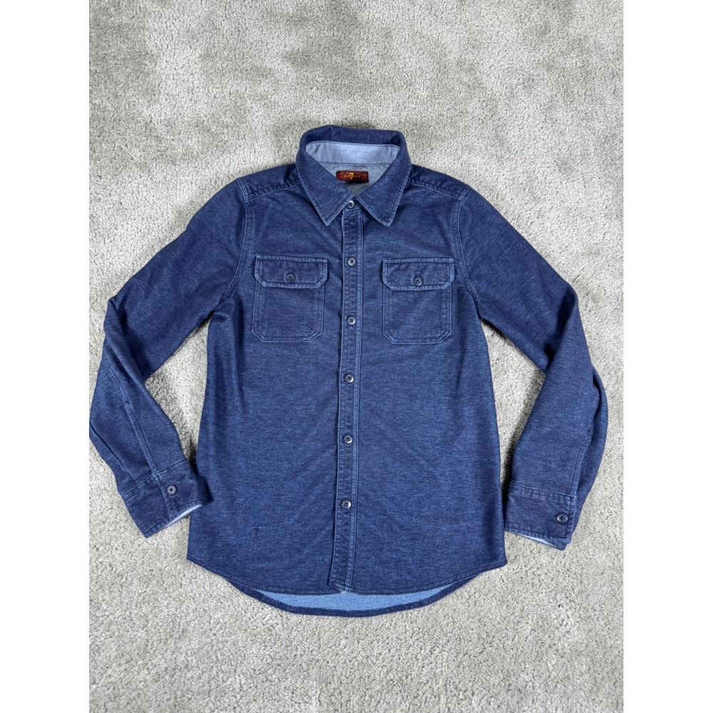7 For All Mankind Boys Indigo Blue Knit Button Down Shirt Long Sleeve Size M L